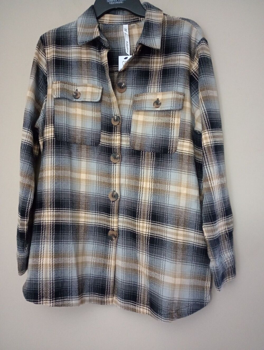 NWT NY Collection Plaid Shacket Long Sleeve Pockets Size Large